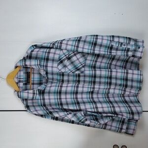 Edgar+Ash Oversized Thick Turquoise Plaid Flannel soft Buttondown heavy shirt XL